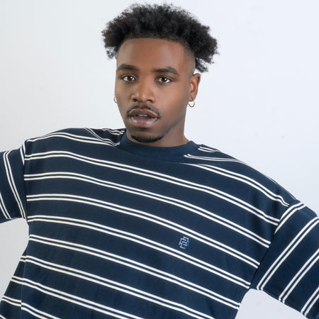 Logo Stripes Tee Oversized - Navy